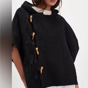 Free People Black Poncho with Wooden Toggles